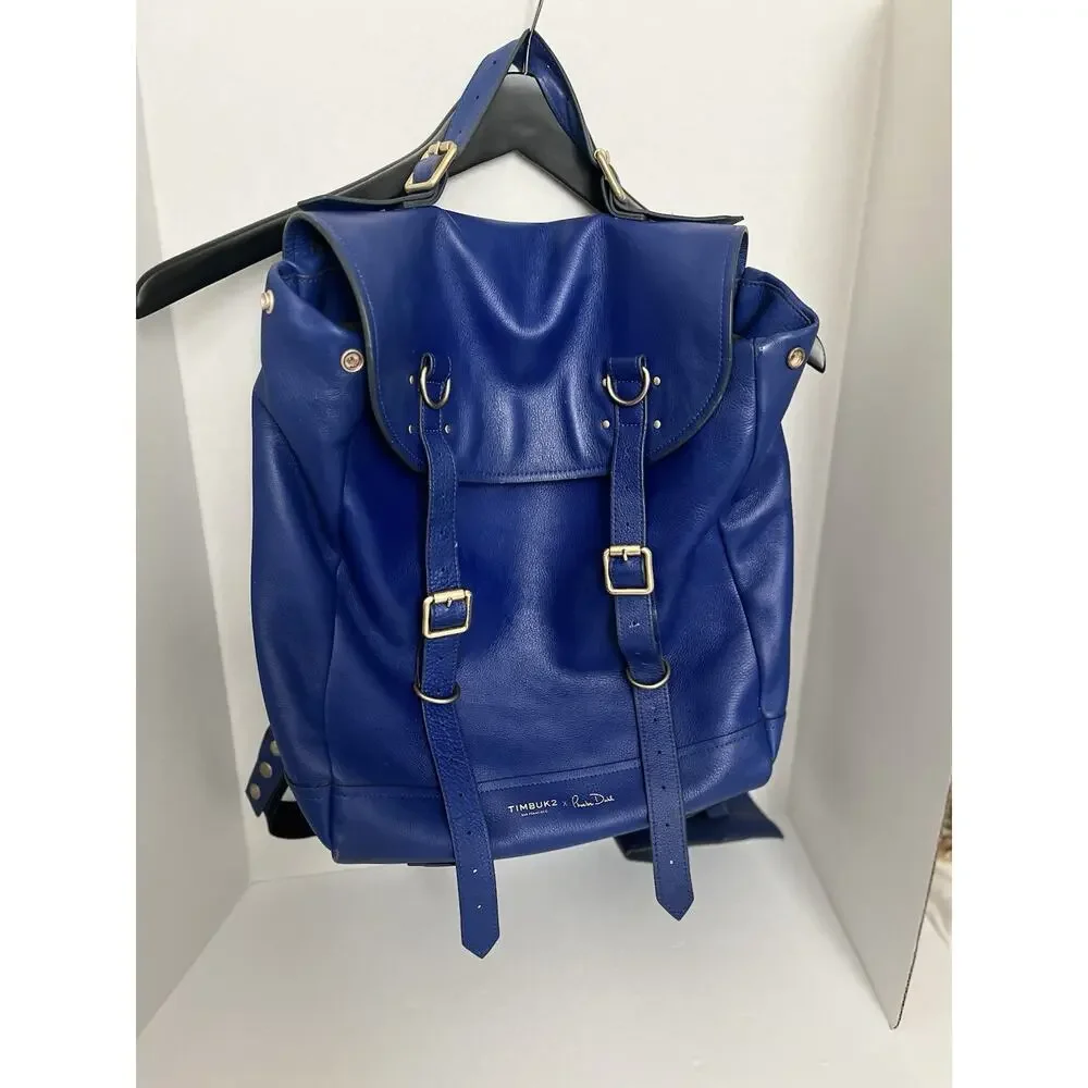 TIMBUK2 X PHOEBE DAHL JET SET CONVERTIBLE COBALT BLUE LEATHER BACKPACK
